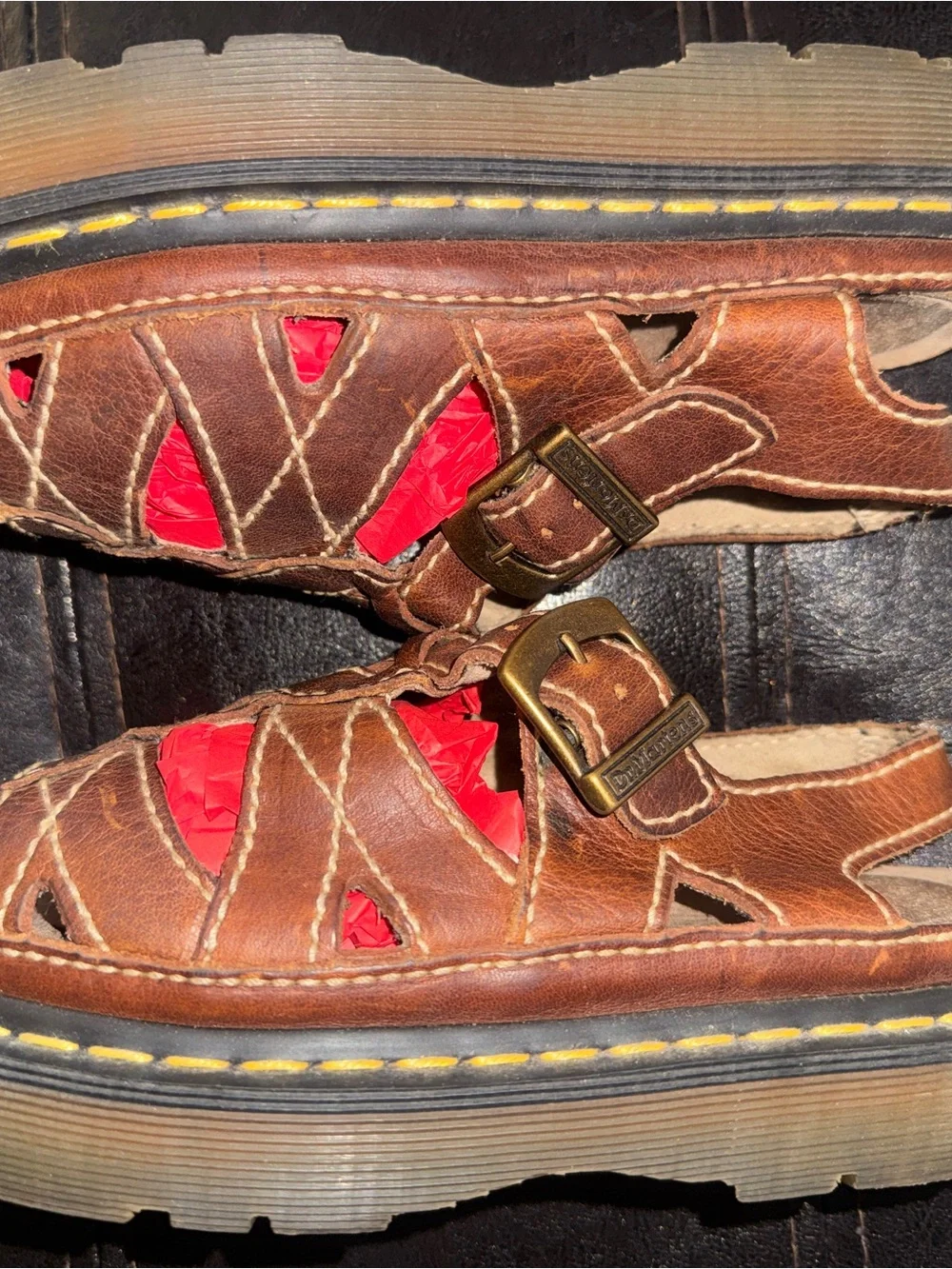 RARE VTG Dr Martens Brown Fisherman Sandals Womens US 9 Chunky Leather Y2K 90s